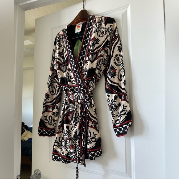 Farm Rio Black Passion Scarf Mini Wrap Dress - Picture 4 of 9